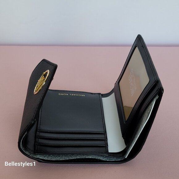 MICHAEL KORS Greenwich Medium Envelope Trifold Saffiano Leather Wallet- Black ⭐ - Picture 15 of 16